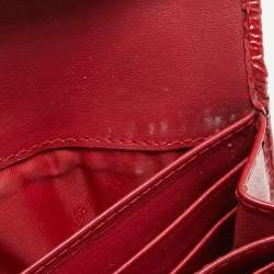Pre Owned Burberry Red/Beige House Check Coated Canvas and Patent Leather Flap Continental Wallet