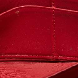 Pre Owned Burberry Red/Beige House Check Coated Canvas and Patent Leather Flap Continental Wallet