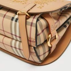 مملوكة مسبقًا Burberry Tan/Beige Leather and Hypermarket Coated Canvas Studded Bridle Bag