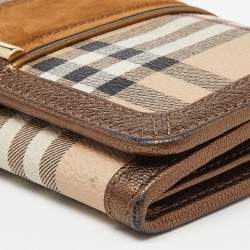 Pre Owned Burberry Beige/Metallic Nova Check PVC,Leather and Suede Flap Continental Wallet
