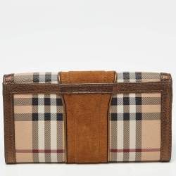 Pre Owned Burberry Beige/Metallic Nova Check PVC,Leather and Suede Flap Continental Wallet