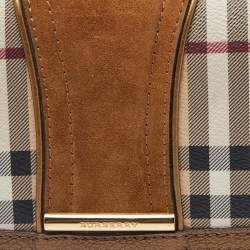 Pre Owned Burberry Beige/Metallic Nova Check PVC,Leather and Suede Flap Continental Wallet