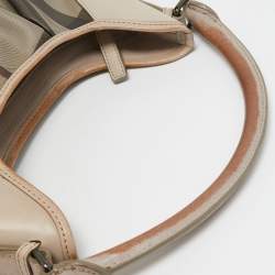 Pre Owned Burberry Smoked Check Coated Canvas and Leather Small Brooklyn Hobo