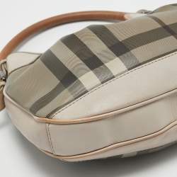 Pre Owned Burberry Smoked Check Coated Canvas and Leather Small Brooklyn Hobo