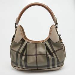 Pre Owned Burberry Smoked Check Coated Canvas and Leather Small Brooklyn Hobo
