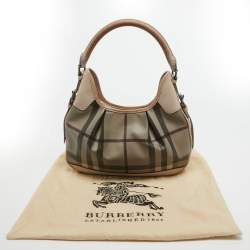 Pre Owned Burberry Smoked Check Coated Canvas and Leather Small Brooklyn Hobo