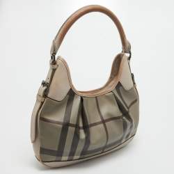 Pre Owned Burberry Smoked Check Coated Canvas and Leather Small Brooklyn Hobo