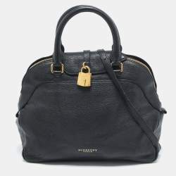 Pre Owned Burberry Black Leather Padlock Flap Satchel 