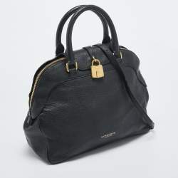 Pre Owned Burberry Black Leather Padlock Flap Satchel 