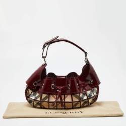 Pre Owned Burberry Red/Beige Super Nova Check Mini Warrior Studded Hobo