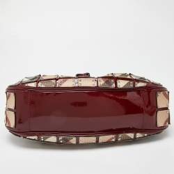 Pre Owned Burberry Red/Beige Super Nova Check Mini Warrior Studded Hobo