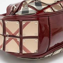 Pre Owned Burberry Red/Beige Super Nova Check Mini Warrior Studded Hobo