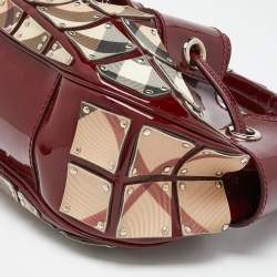 Pre Owned Burberry Red/Beige Super Nova Check Mini Warrior Studded Hobo