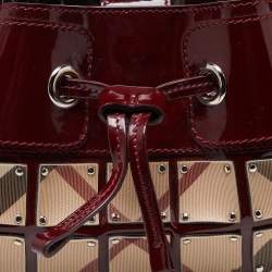 Pre Owned Burberry Red/Beige Super Nova Check Mini Warrior Studded Hobo