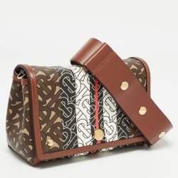 مملوكة مسبقًا حقيبة كروس بربري هاكبيري كانفاس مونوغرامي TB بني وجلد