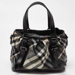 Burberry Black/Grey Beat Check Canvas and Patent Leather Lowry Tote