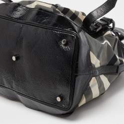 Burberry Black/Grey Beat Check Canvas and Patent Leather Lowry Tote