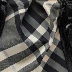 Burberry Black/Grey Beat Check Canvas and Patent Leather Lowry Tote