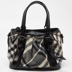 Burberry Black/Grey Beat Check Canvas and Patent Leather Lowry Tote