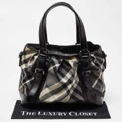 Burberry Black/Grey Beat Check Canvas and Patent Leather Lowry Tote