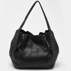 Pre Owned Burberry Black Grained Leather Medium Maidstone Tote