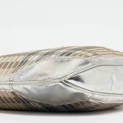 Burberry Silver/Beige House Check Coated Canvas and Patent Leather Brooke Hobo