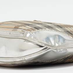 Burberry Silver/Beige House Check Coated Canvas and Patent Leather Brooke Hobo