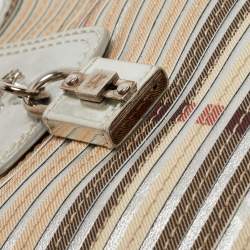 Burberry Silver/Beige House Check Coated Canvas and Patent Leather Brooke Hobo