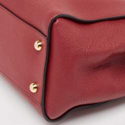 Pre Owned Burberry Red Leather Buckle Tote