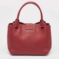 Pre Owned Burberry Red Leather Buckle Tote