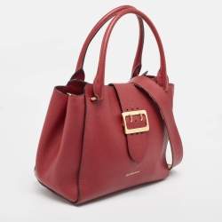 Pre Owned Burberry Red Leather Buckle Tote