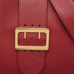 Pre Owned Burberry Red Leather Buckle Tote