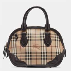 Burberry Beige/Dark Brown House Check Coated Canvas and Leather Orchard Bag