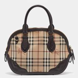 Burberry Beige/Dark Brown House Check Coated Canvas and Leather Orchard Bag