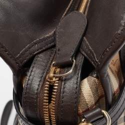 Pre Owned Burberry Choco Brown/Beige Haymarket Check Coated Canvas and Leather Minford Satchel