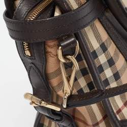 Pre Owned Burberry Choco Brown/Beige Haymarket Check Coated Canvas and Leather Minford Satchel