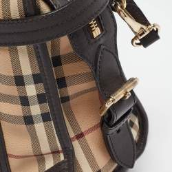 Pre Owned Burberry Choco Brown/Beige Haymarket Check Coated Canvas and Leather Minford Satchel