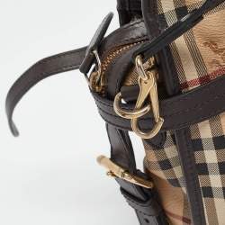 Pre Owned Burberry Choco Brown/Beige Haymarket Check Coated Canvas and Leather Minford Satchel