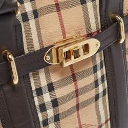 Pre Owned Burberry Choco Brown/Beige Haymarket Check Coated Canvas and Leather Minford Satchel