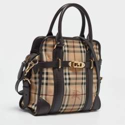 Pre Owned Burberry Choco Brown/Beige Haymarket Check Coated Canvas and Leather Minford Satchel