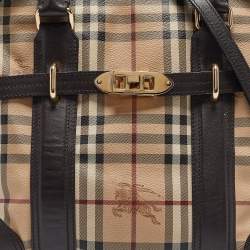 Pre Owned Burberry Choco Brown/Beige Haymarket Check Coated Canvas and Leather Minford Satchel