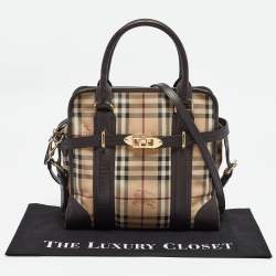 Pre Owned Burberry Choco Brown/Beige Haymarket Check Coated Canvas and Leather Minford Satchel
