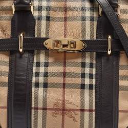 Pre Owned Burberry Choco Brown/Beige Haymarket Check Coated Canvas and Leather Minford Satchel