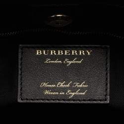 Pre Owned Burberry Black/Beige Leather and House Check Fabric Medium Banner Tote