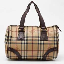 Burberry Brown/Beige Haymarket Coated Canvas and Leather Chester Bowler Bag