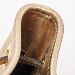 Pre Owned Burberry Gold/Beige Haymarket Check Laser Cut Coated Canvas and Leather Drawstring Tote