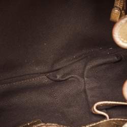 Pre Owned Burberry Gold/Beige Haymarket Check Laser Cut Coated Canvas and Leather Drawstring Tote