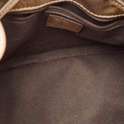 Pre Owned Burberry Gold/Beige Haymarket Check Laser Cut Coated Canvas and Leather Drawstring Tote