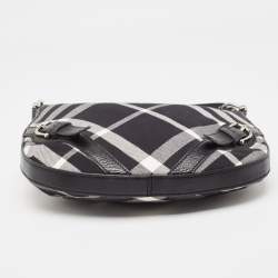 Pre Owned Burberry Black House Check Canvas and Leather Larkin Hobo