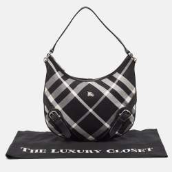 Pre Owned Burberry Black House Check Canvas and Leather Larkin Hobo